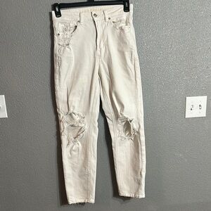 American Eagle Outfitters High Rise Distressed Jeans - Cream
